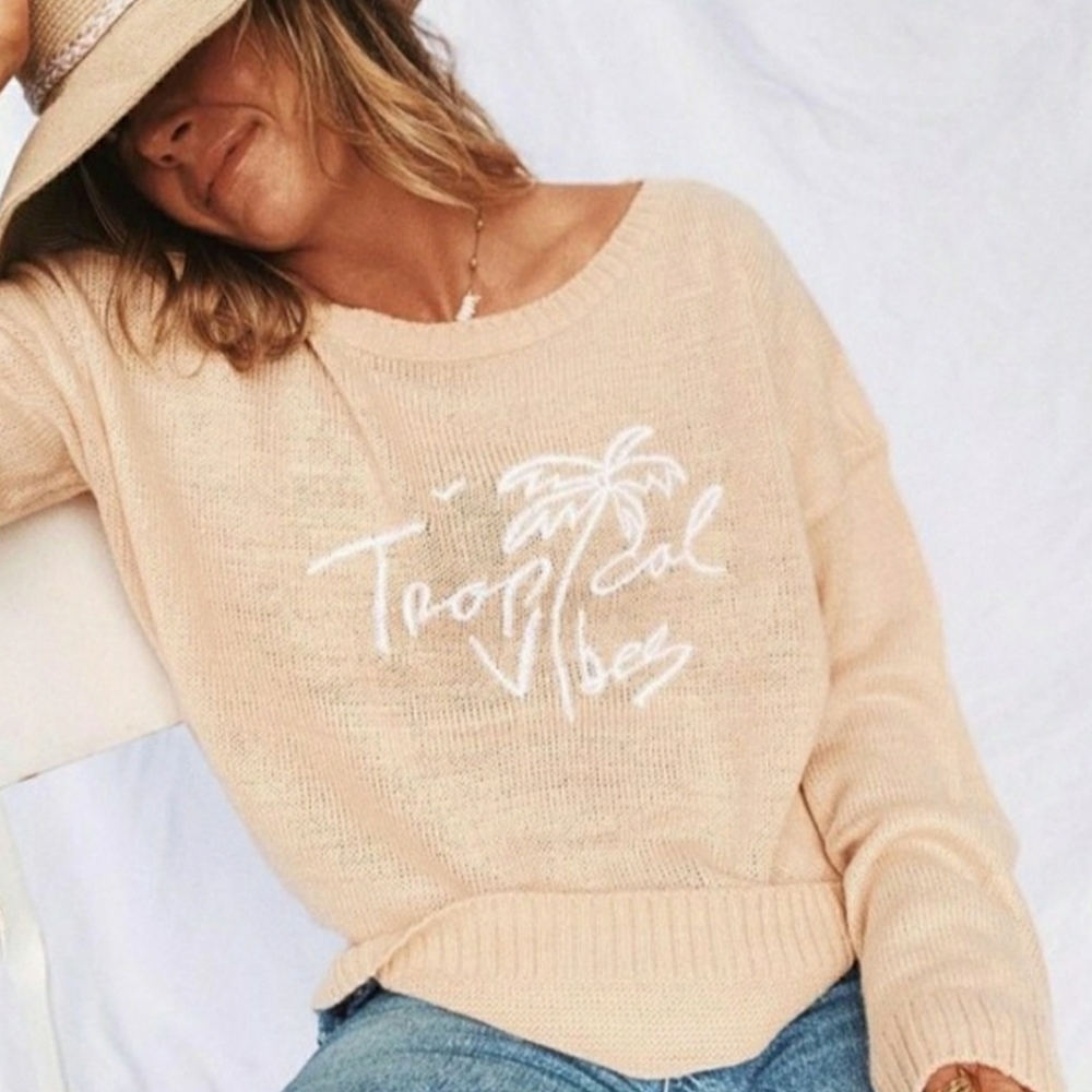 Beachly x Goldfish Kiss Tropical Vibes Embroidered Lightweight Sweater, Size L